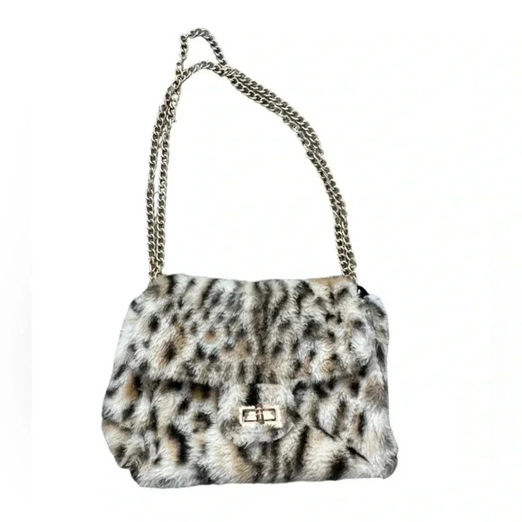 Y2K Brown Leopard Print Faux Fur Cross Body Bag - Picture 1 of 10